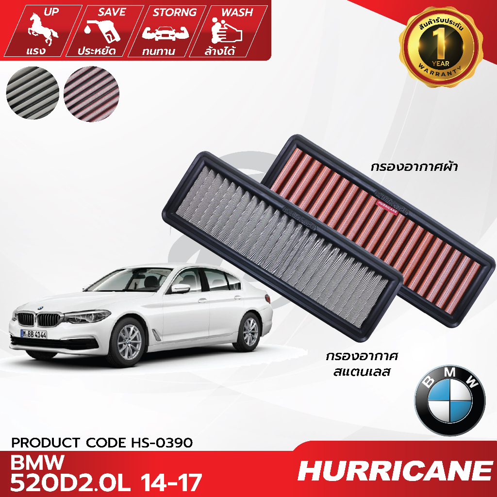 HURRICANEกรองอากาศรถยนต์ผ้าแดง & สแตนเลส BMW ( 518D , 520D, X4 , X5 ) HS-0390