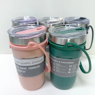BO-(ราคาลูกค้าใหม่) แก้วน้ำเก็บความเย็น พร้อมหูหิ้วซิลิโคลในตัว 550 ml สแตนเลส304 (พร้อมส่งจากไทย)