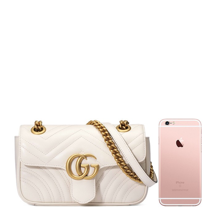 ขายล่วงหน้าในยุโรป GUCCI Gucci ผู้หญิงชุด GG Marmont สีขาวกระเป๋าถือขนาดเล็กบุนวม