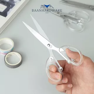 BAANHARDWARE กรรไกรสแตนเลส ด้ามจับพลาสติกสีใส พกพาสะดวก สําหรับโรงเรียน สํานักงาน ER-E040