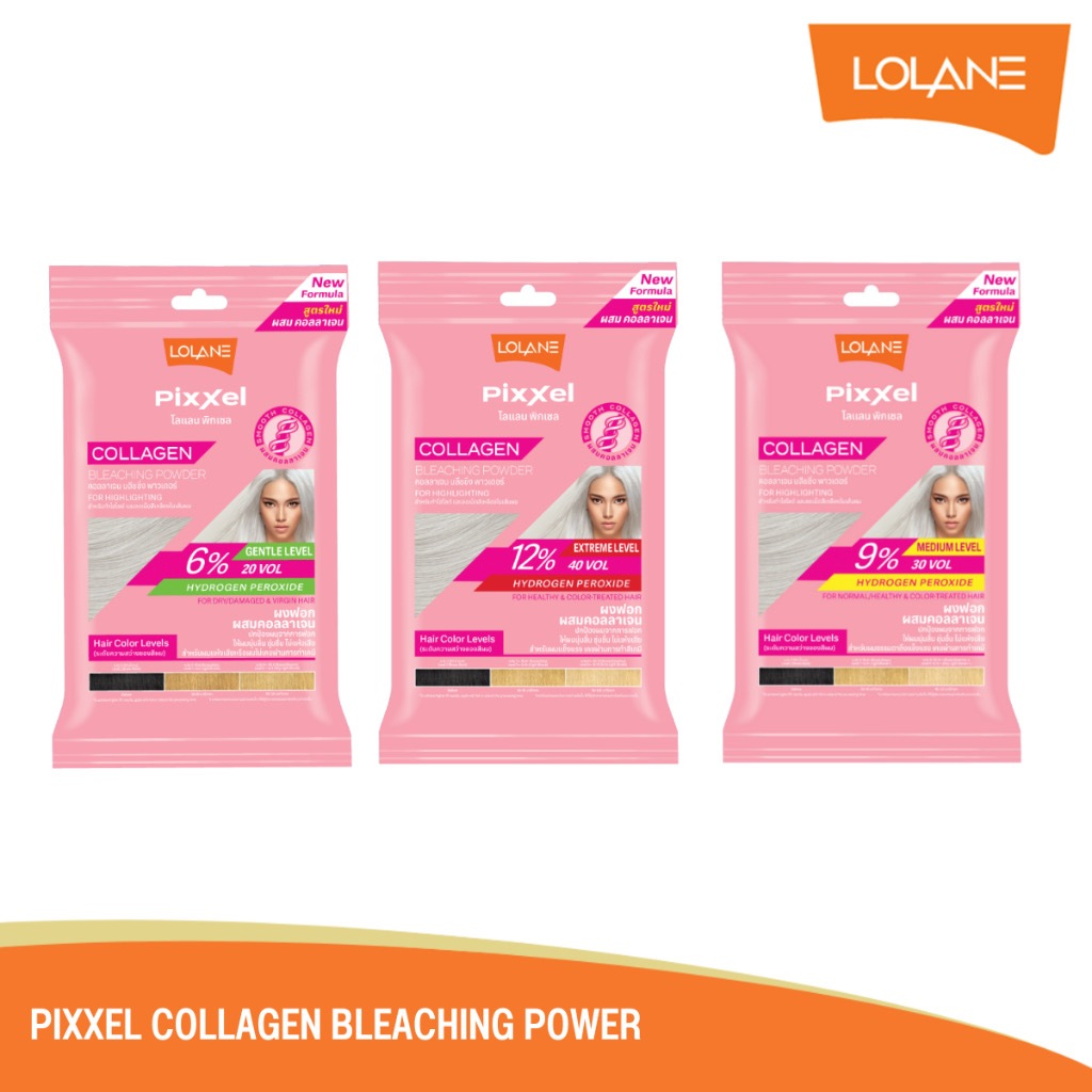(สินค้าสมนาคุณ) 2 ซอง สีชมพู โลแลน LOLANE ผงฟอกสีผม พิกเซล คอลลาเจนบลีชชิ่งพาวเดอร์ 15g.
