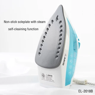 AIKO EL-2018B สีฟ้า สินค้าเคลียร์ มีตำหนิ สายไฟเหลือง เตารีดไอน้ำเคลือบเทฟล่อน ไอน้ำ แห้ง
