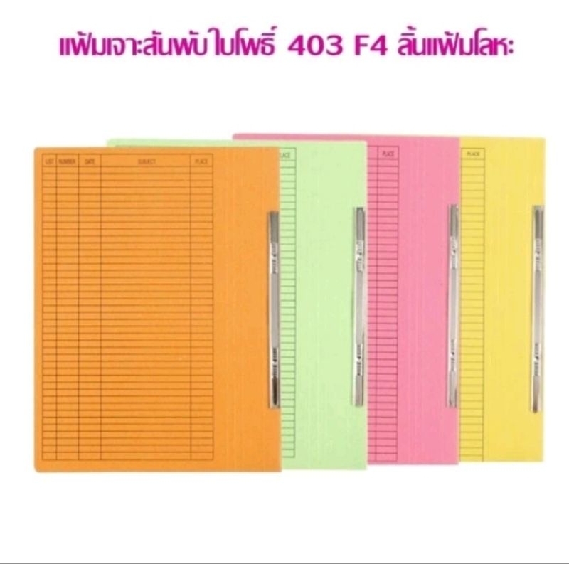 (10) แฟ้มเจาะ สันพับ ใบโพธิ์ 403 F4,A4 ลิ้นแฟ้มโลหะ แพ็ค10เล่ม ( ต้องการเลือกสี กรุณาแจ้งทางแชท )