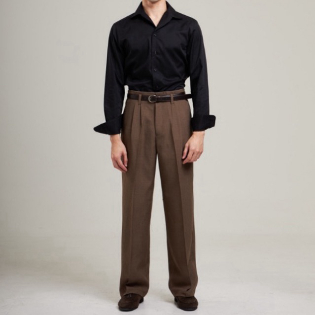 HARBER.BKK - Old money pants กางเกงสแล็คเอวสูง มีหูเข็มขัด สีน้ำตาล