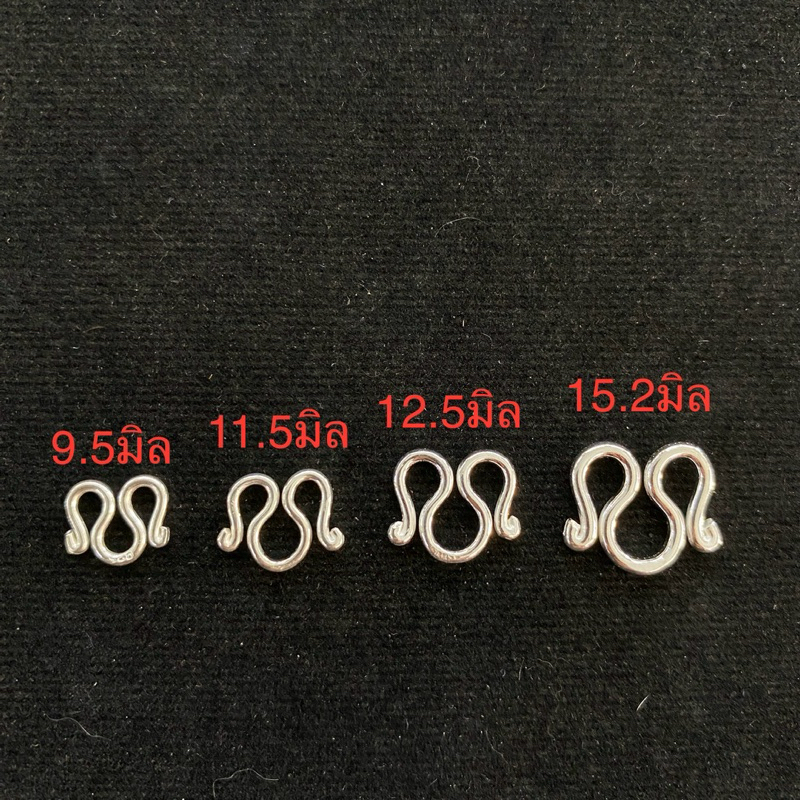 ตะขอสร้อยตัว M เงินแท้ ขนาด 9.5,10.5,11.5,12.5,13.0,13.6,15.2 มิล/ราคา 100,130,150,160,180,200 บาท ร