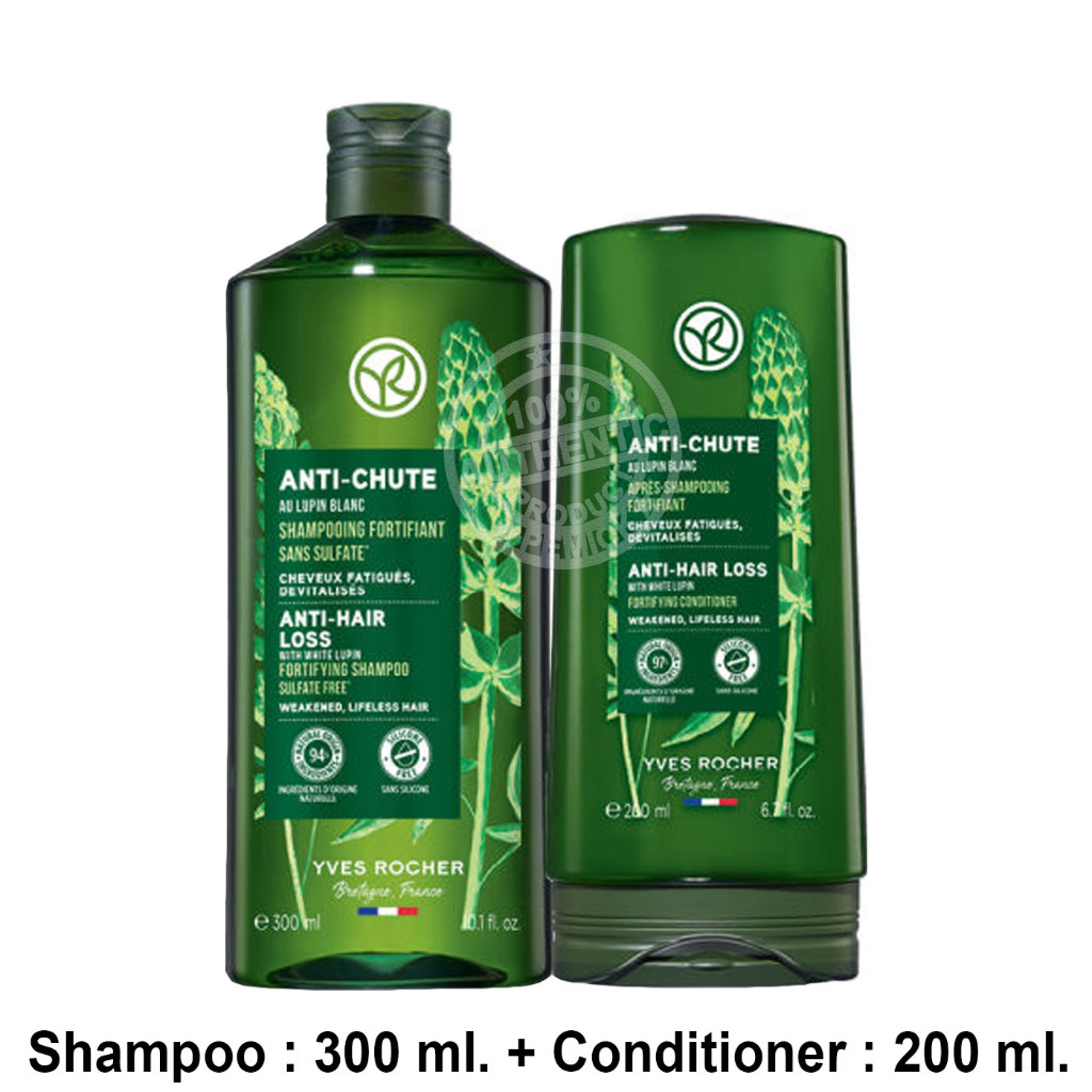 (แพ็คคู่) Yves Rocher Anti-Hair Loss with White Lupin Fortifying Shampoo 300 มล. and Conditioner 200 มล. อีฟโรเช แอนตี้-