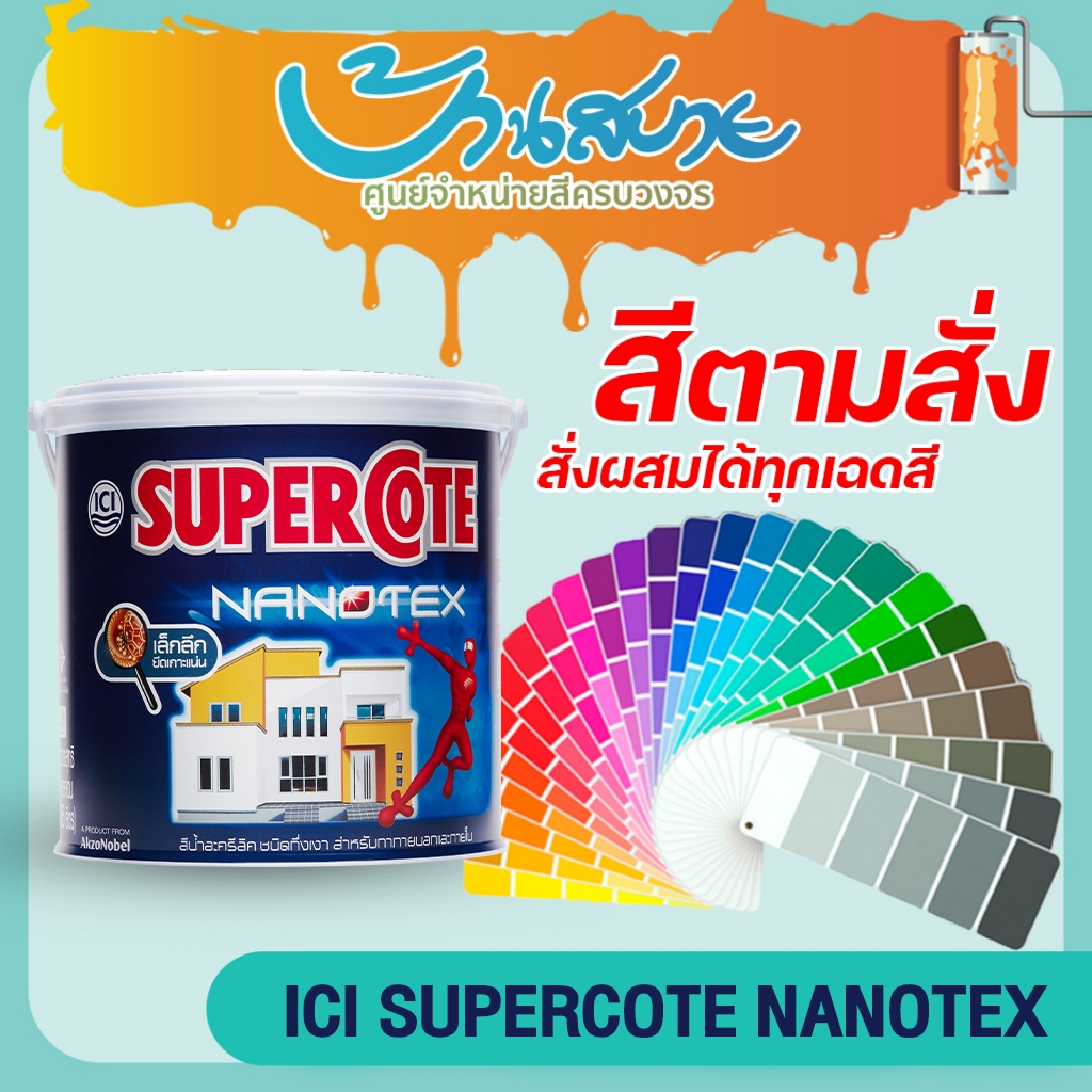 ICI SuperCote Nanotex ขนาด 1 แกลลอน(3.5 ลิตร) Nanotex ซุปเปอร์โค๊ท นาโนเท็กซ์ ชนิดกึ่งเงา Dulux สีตามสั่ง