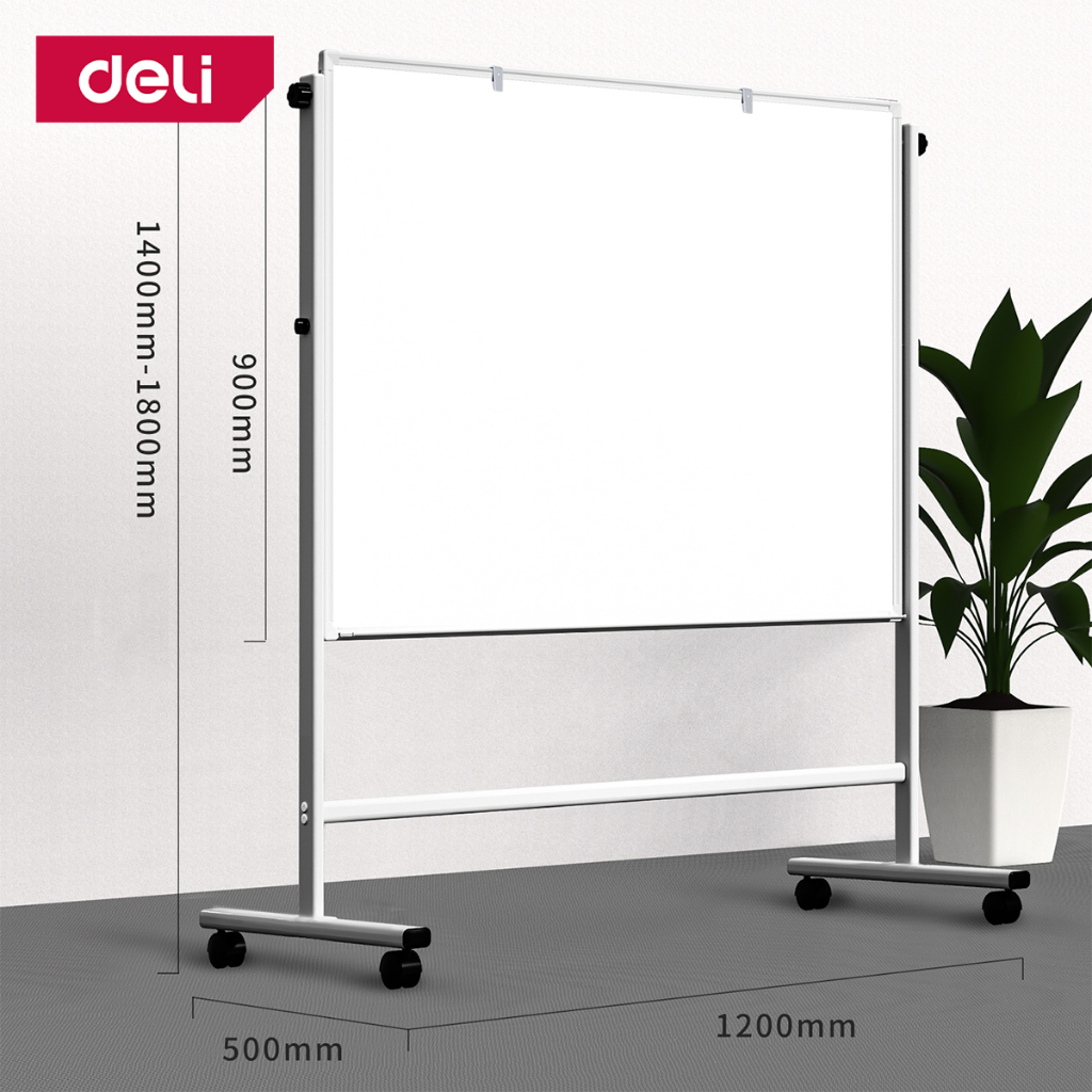 [ของแถมฟรี] Deli กระดานไวท์บอร์ดขาตั้ง หมุน 360° ไวท์บอร์ด 2ด้าน มีล้อ ติดแม่เหล็กได้  Whiteboard - รูปที่ 5