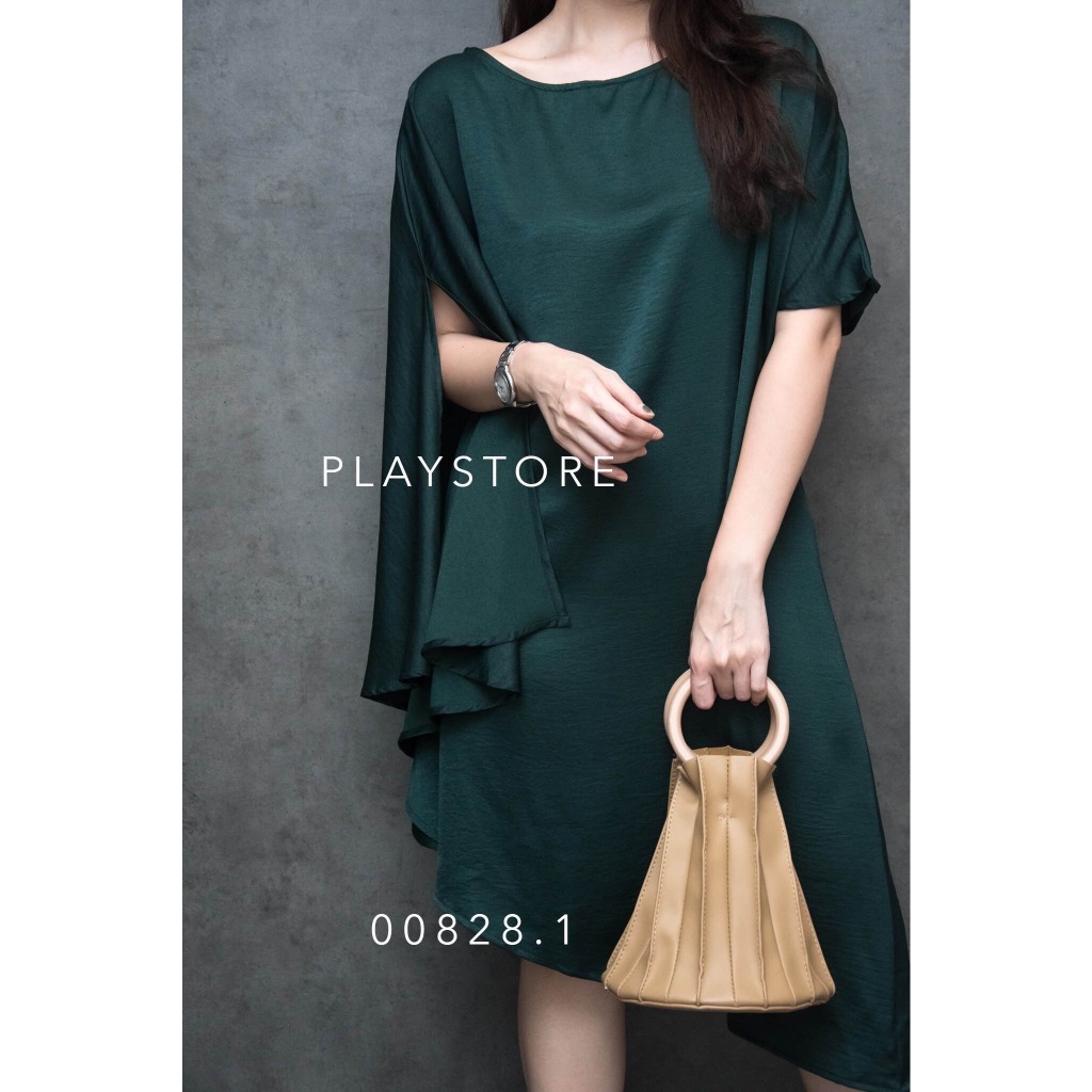 🩷🩷 MirrorSister 00828.1 เดรสซาติน ชายเฉียง เนื้อดีมีน้ำหนัก เก๋ สวยหรู ดีไซน์แขนทั้ง2ข้าง ต่างสไตล์ - รูปที่ 3