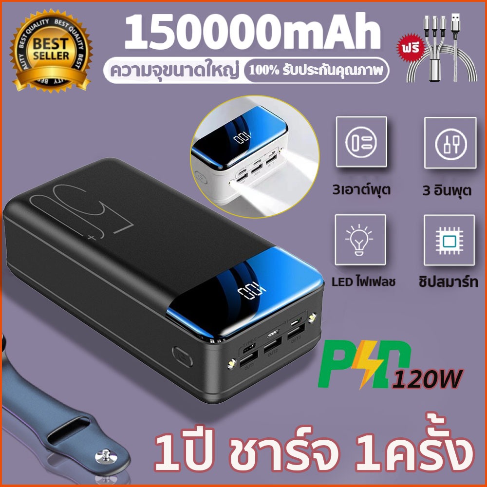 รูปแบบใหม่2024🔥พาว์เวอร์แบงค์150000mAhปลอดภัยกันระเบิด พาเวอร์แบงค์ พาวเวอร์แบงค์ของแท้ แบตสำรอง แบต