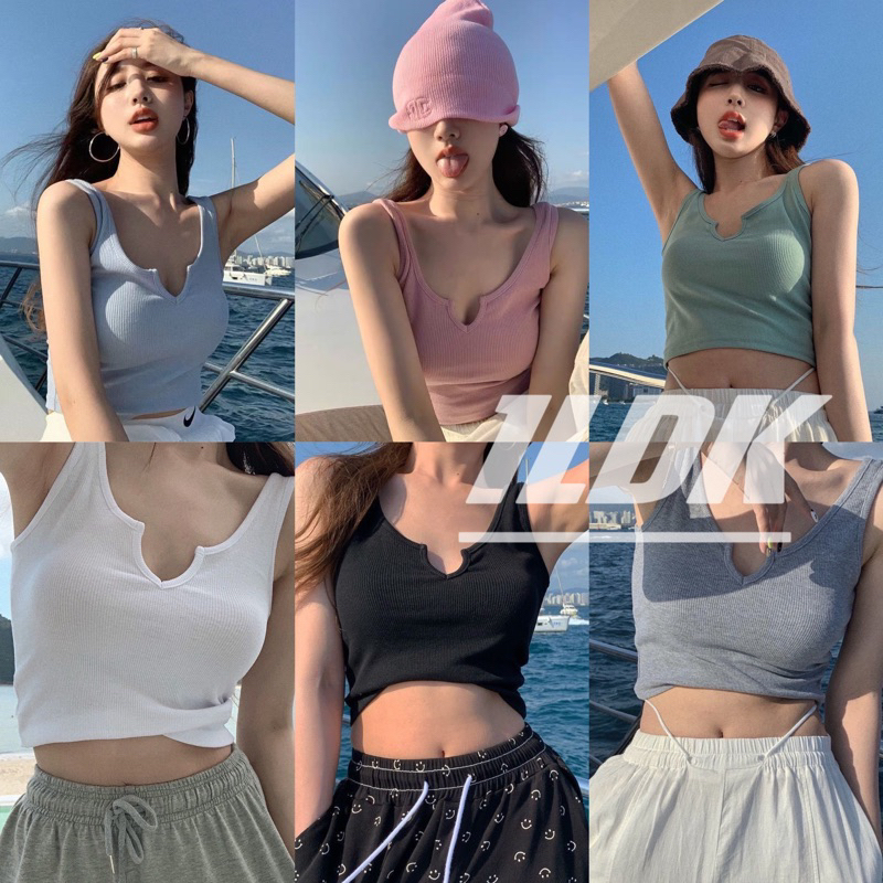 1LDK พร้อมส่ง เสื้อกล้ามสปอร์ตบรา ครึ่งตัวมีฟองน้ำ แต่งเว้าอกนิดๆ ใส่ออกกำลังกาย ผ้าทอใส่สบาย (8698)