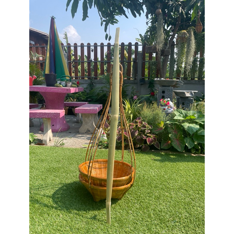 หาบ ใส่ เหรียญ โปรยทาน หาบกระจาด หาบเหรียญ โปรยทาน ขนาดเล็ก กว้าง 12 นิ้ว พร้อมไม้คานหัวตัด - รูปที่ 5