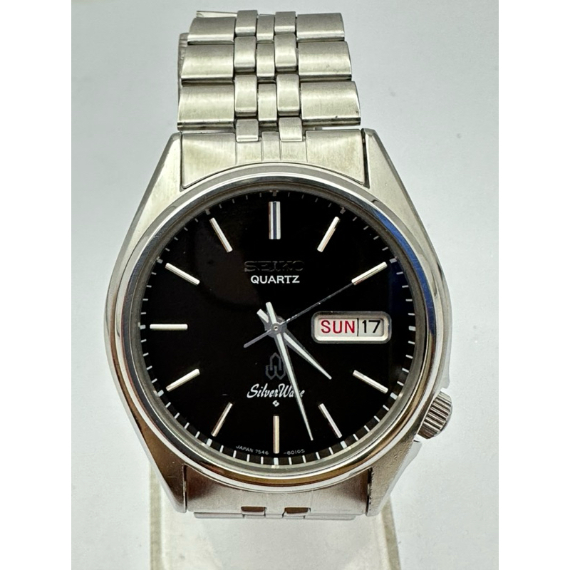 SEIKO Silver Wave Quartz ตัวเรือนสแตนเลส นาฬิกาผู้ชาย มือสองของแท้
