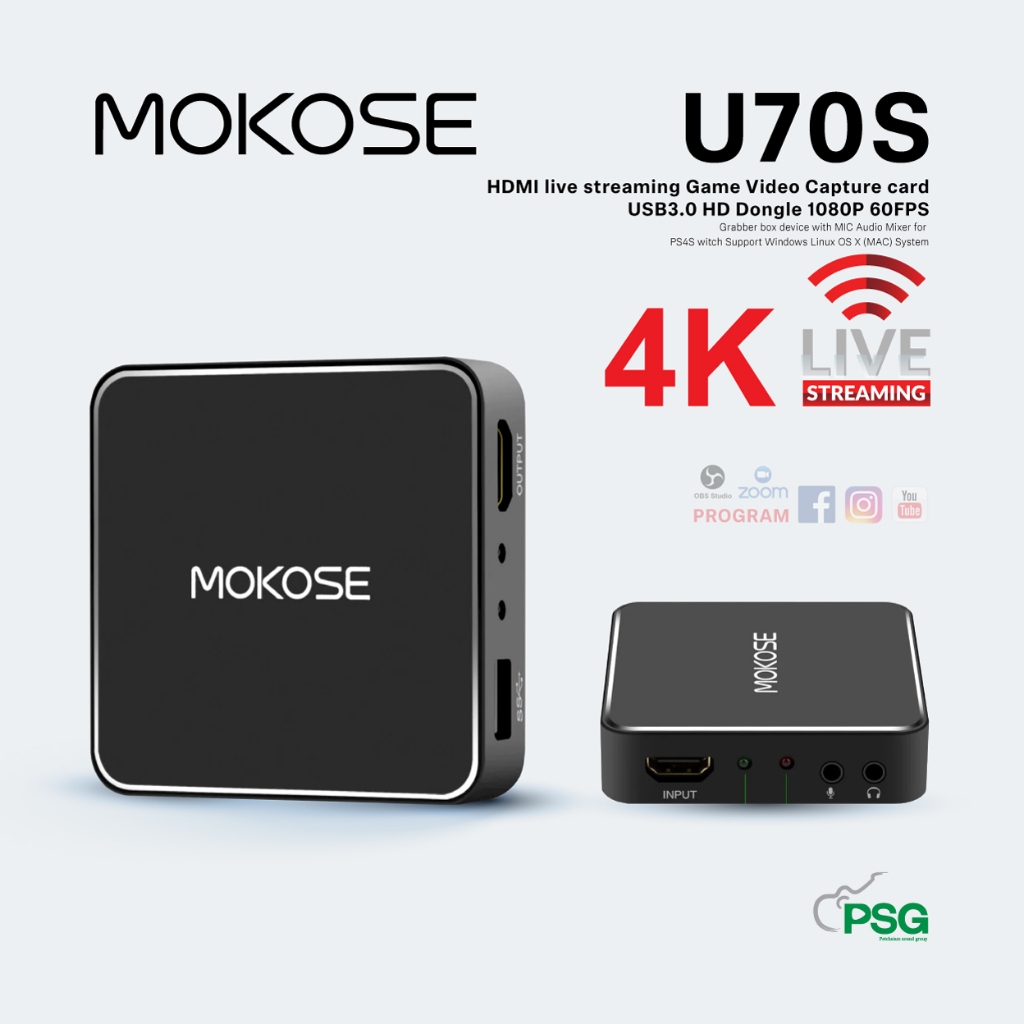 MOKOSE : U-70S HDMI live streaming Game Video Capture card USB3.0 HD สำหรับไลท์สตีมมิ่ง