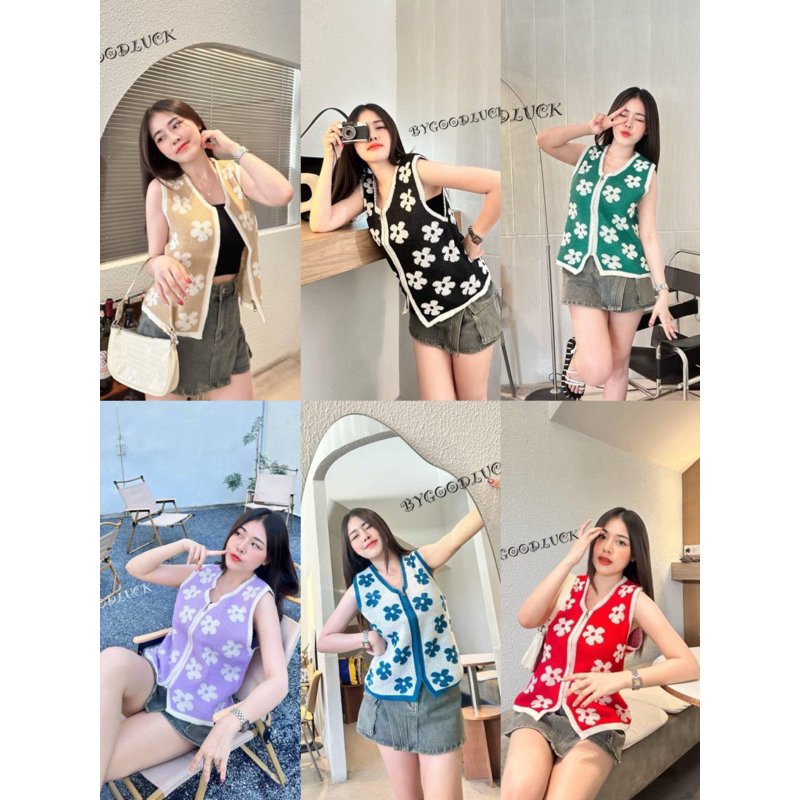เสื้อกั๊กแขนกุด ผ้าไหมพรมทอลายสลับสีทูโทน (ซิปหน้า) สวยเก๋ สไตล์เกาหลี