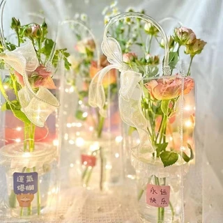 🌻Flower🌻ถุงหิ้วพลาสติก PVC ใส สำหรับใส่ของ ใส่ดอกไม้ ใส่แก้วน้ำ(26*10*10ซม.) ราคาถูก