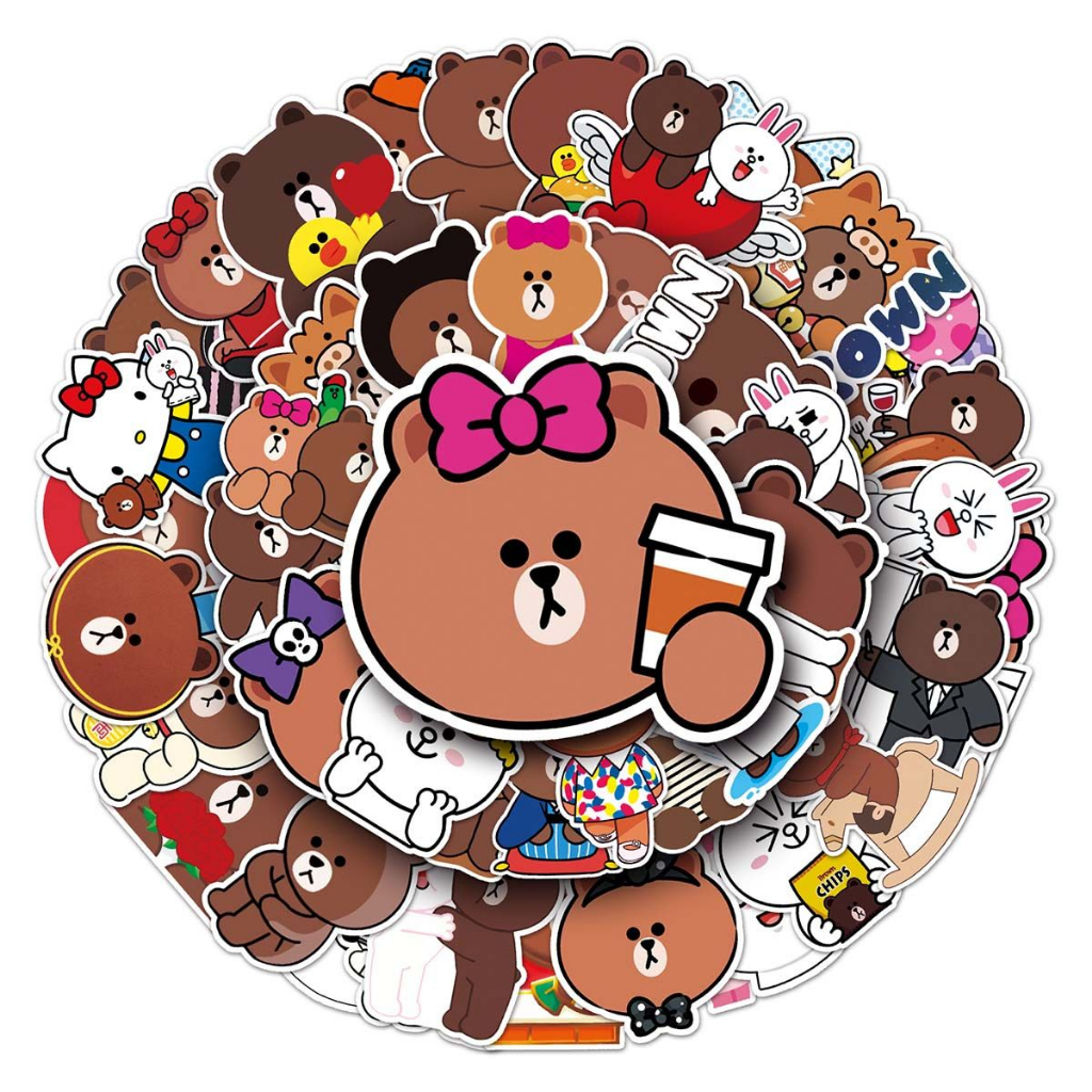 Cute cartoon korea bear 25F1 50แผ่น STICKER กันน้ำ สติ๊กเกอร์ ใช้ซ้ำได้ โทรศัพท์มือถื หมีจอมป่วน