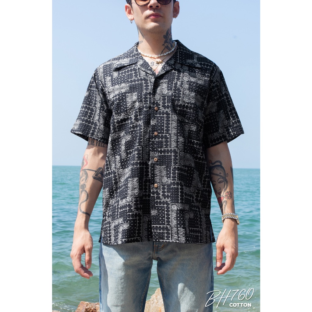Simple&Raw - เสื้อเชิ้ต BH760 BlueHawaii Shirts (ฺBlack)