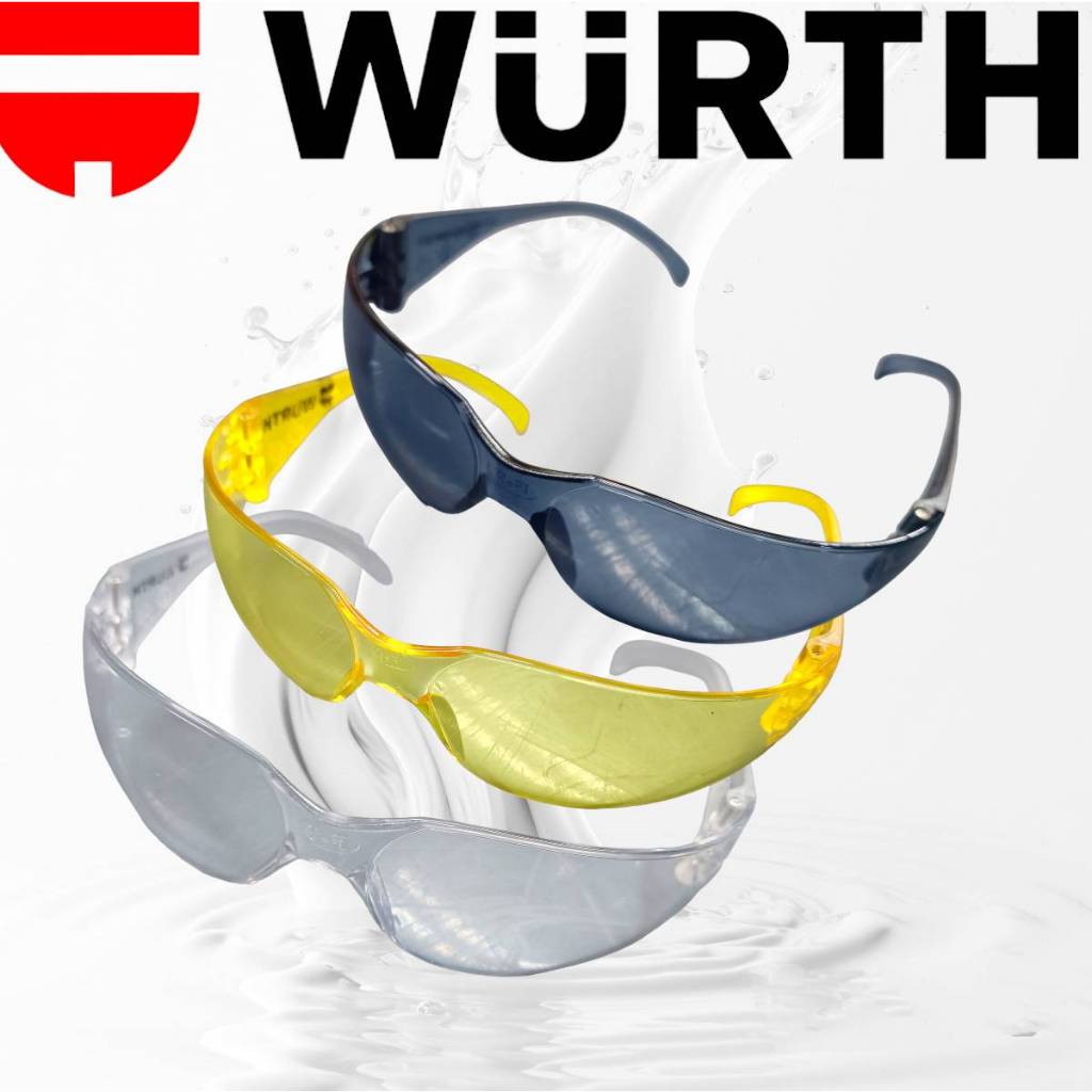 WURTH แว่นตานิรภัย AS/NZS1337 มาตรฐาน SAFETY GOGGLES สีใส,สีเหลือง,สีดำ เลือกสั่งได้ แท้100%