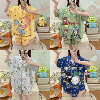 🎀ชุดนอนไหมอิตาลี บิ๊กไซส์ แขนสั้นขาสั้นลายการ์ตูน ผ้าบางเบาใส่สบาย