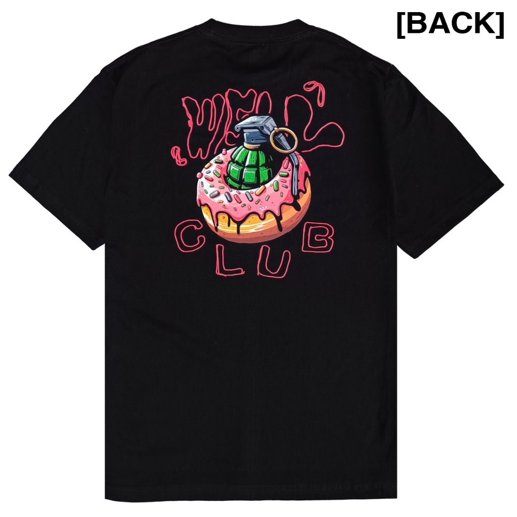 QUITEWELL เสื้อยืดแขนสั้น 234 DONUT GRENADE BLACK เสื้อผู้ชาย Oversize วินเทจ สีดํา ลายโดนัท