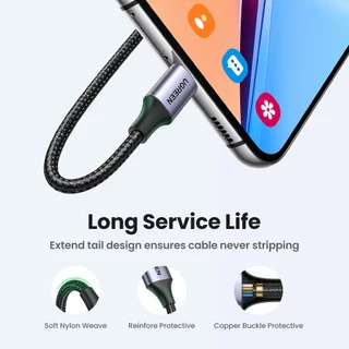 UGREEN รุ่น 60126 TypeC to USB-A รองรับ App Car Play จ่ายไฟ 3A Fast Charge & Data สายชาร์จถักไนล่อน