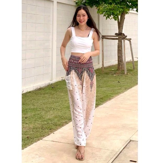 ✨New ผลิตจากไทย พร้อมส่ง กางเกงสม๊อค ขายาว ลายช้างเกงช้าง มีกระเป๋า 1 ข้าง ผ้าคอตตอน ใส่สบาย by YourCozy