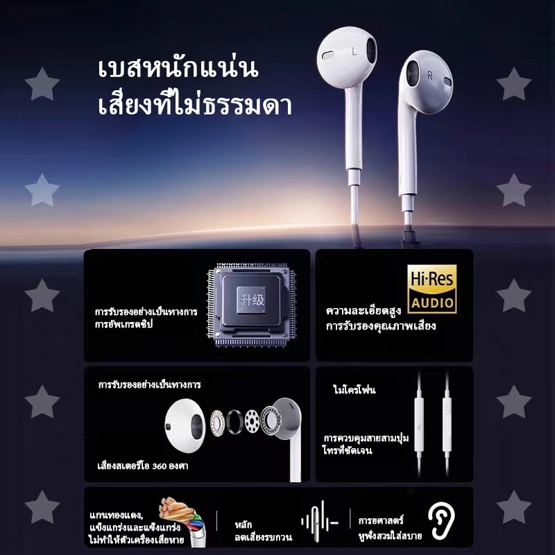 หูฟัง 3.5 มม. ปลั๊ก vivo ไมโครโฟนในตัว 100% เอฟเฟกต์เสียงแหลมและเบสที่ดี (พร้อมกล่อง)