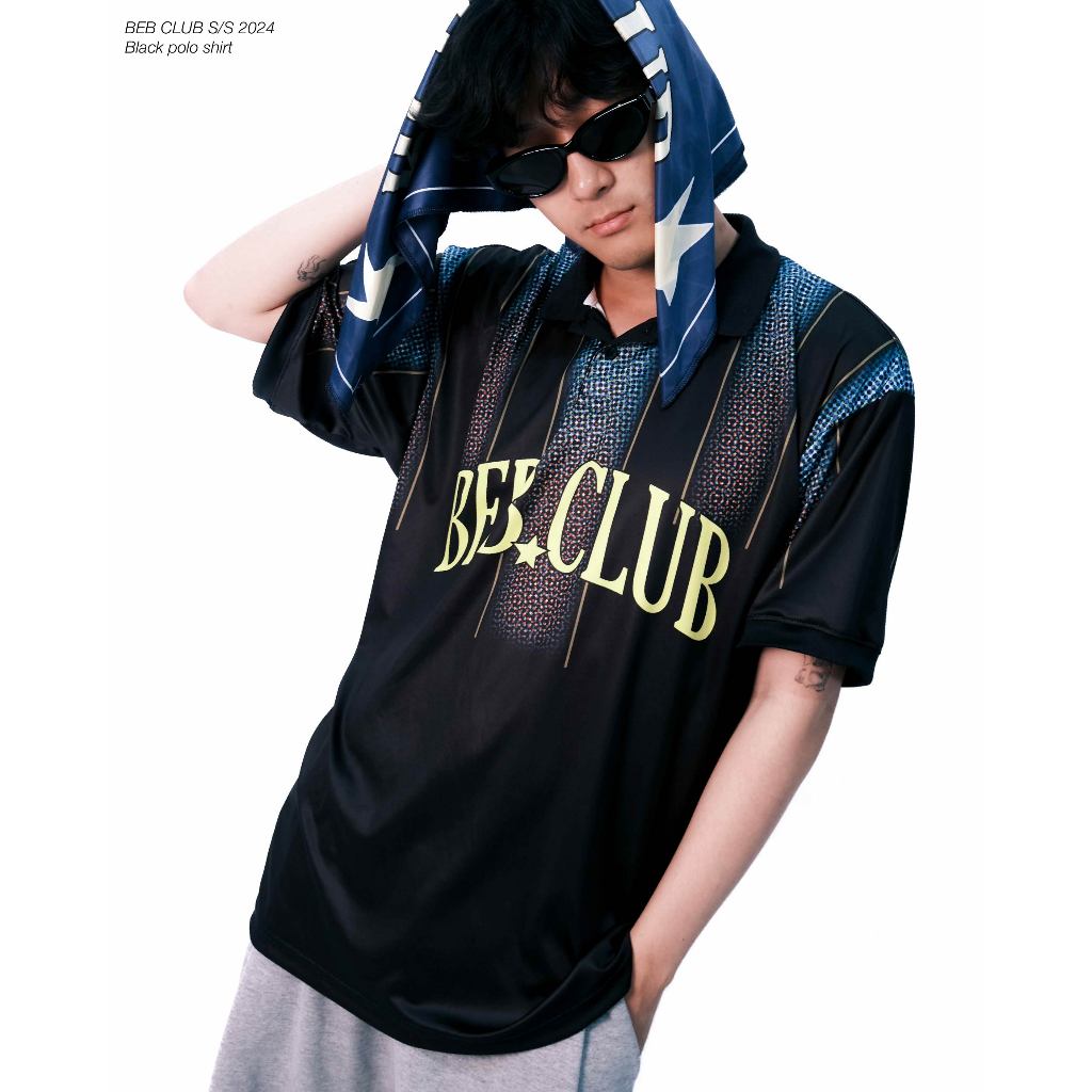 BEBCLUB S/S 2024 HALFTONE POLO เสื้อกีฬาโปโลสีดำ