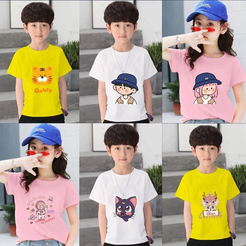 เสื้อยืดเด็ก ใส่ได้ทั้งผู้หญิงผู้ชาย ผ้านิ่ม ใส่สบาย มีหลายสี ลายการ์ตูนน่ารักๆ