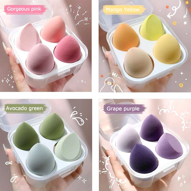 1 กล่อง 4 ชิ้น「สีสุ่ม」 เซตเครื่องปั่นฟองน้ําแต่งหน้า / ฟองน้ําเกลี่ยรองพื้นเพื่อความงาม    QQ4