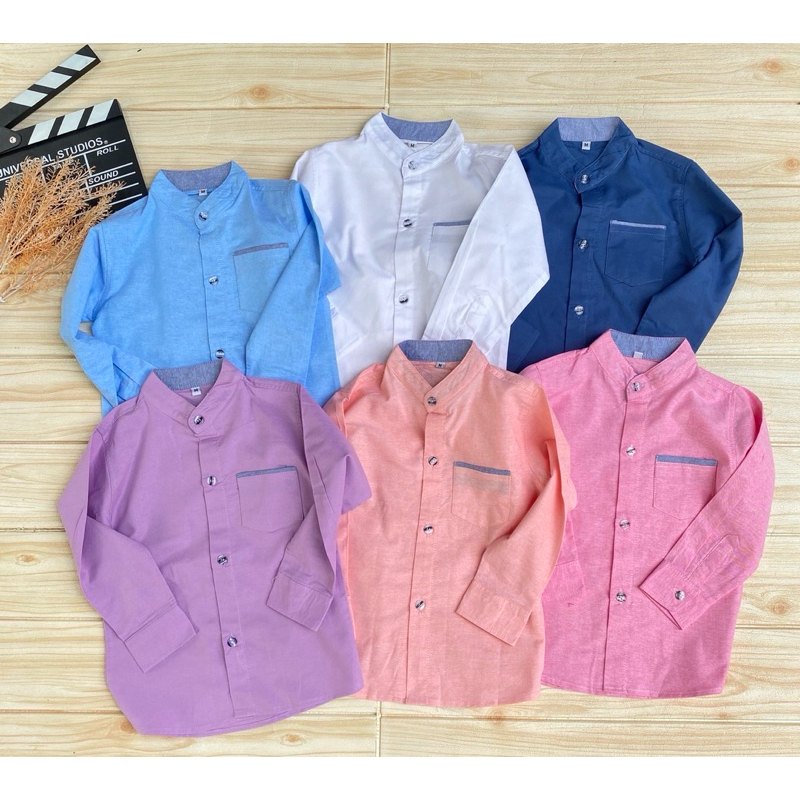 เสื้อเชิ้ตเด็กแขนยาวสีพื้นผ้าอ๊อกพรอดผ้าดีใส่สบาย