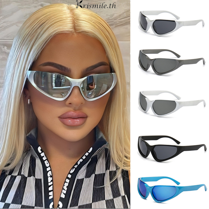 COD-ในไทย แว่นตากันแดด แบบครึ่งกรอบ ป้องกันรังสียูวี y2kเทคโนโลยีอนาคต สไตล์พังก์ คุณภาพสูง ผู้ชายและผู้หญิง-Krismile.th