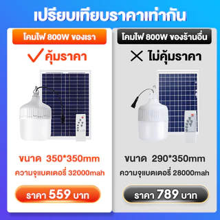 【ซื้อ1แถม1】ไฟโซล่าเซลล์ โซล่าเซลล์ สามสี300000W หลอดไฟ LED ไลท์แสงสีขาวกันน้ำ IP68 และกันฝุ่นละออง ชาร์จไฟอัตโนม