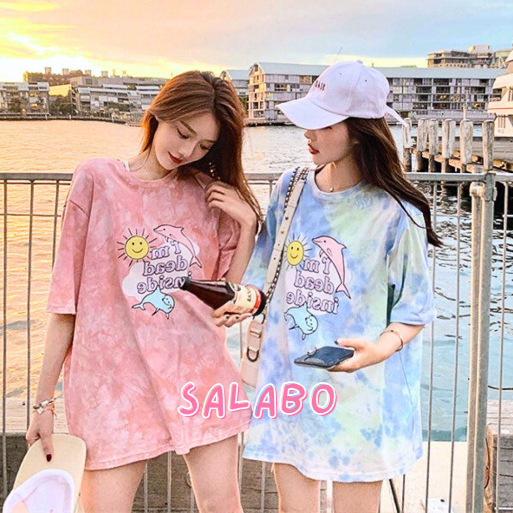 เสื้อยืดโอเวอร์ไซส์สีมัดย้อมรูปโลมา สไตล์เกาหลี #Loma