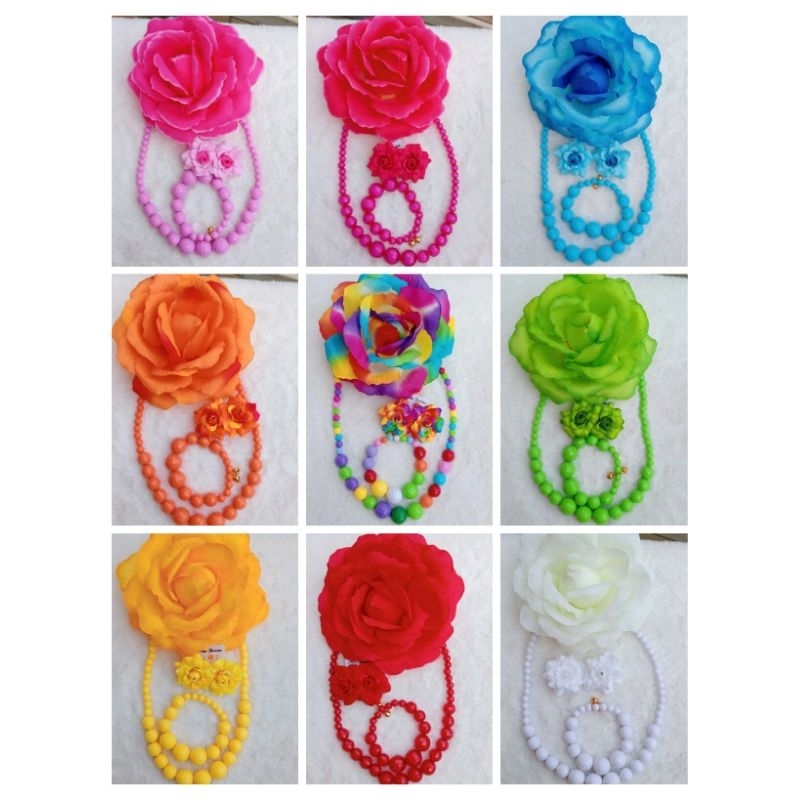 เครื่องประดับย้อนยุคกุหลาบใหญ่ เซท 4 ชิ้น เข็มขัด ใส่กับชุดทองกวาว ชุดย้อนยุค