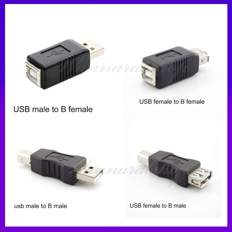 Usb 2.0 USB Type A Type B Male to Male Female to Male อะแดปเตอร์แปลงอิเล็กทรอนิกส์สีดํา