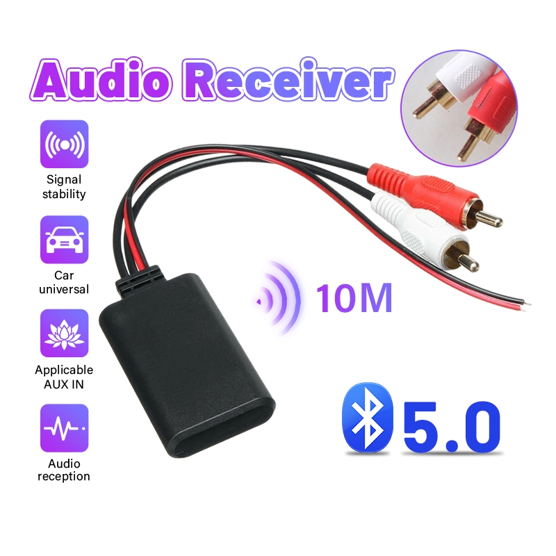 บลูทูธในรถยนต์ 5.0 Bluetooth Car รับสัญญาณได้ไกล10เมตร 5-24V สายRCA  Audio บลูทูธ เสียงดี BT5.0