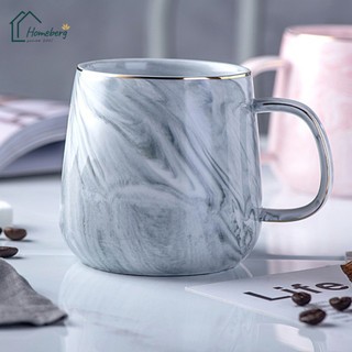 HOMEBERG แก้วน้ำ แก้วกาแฟ แก้วเซรามิค ใช้สำหรับใส่เครื่องดื่มร้อนเย็นลายหินอ่อนสีพาสเทลชมพูฟ้าสวยงาม