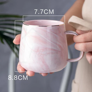 HOMEBERG แก้วน้ำ แก้วกาแฟ แก้วเซรามิค ใช้สำหรับใส่เครื่องดื่มร้อนเย็นลายหินอ่อนสีพาสเทลชมพูฟ้าสวยงาม