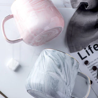 HOMEBERG แก้วน้ำ แก้วกาแฟ แก้วเซรามิค ใช้สำหรับใส่เครื่องดื่มร้อนเย็นลายหินอ่อนสีพาสเทลชมพูฟ้าสวยงาม
