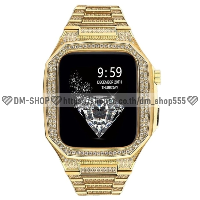 💚DM-SHOP💚สำหรับ Apple Watch 44mm 45mm สแตนเลสคุณภาพสูง กรอบฝังเพชรเต็ม งานไมโครเซต 9 8 7 6 5 4 SE 44