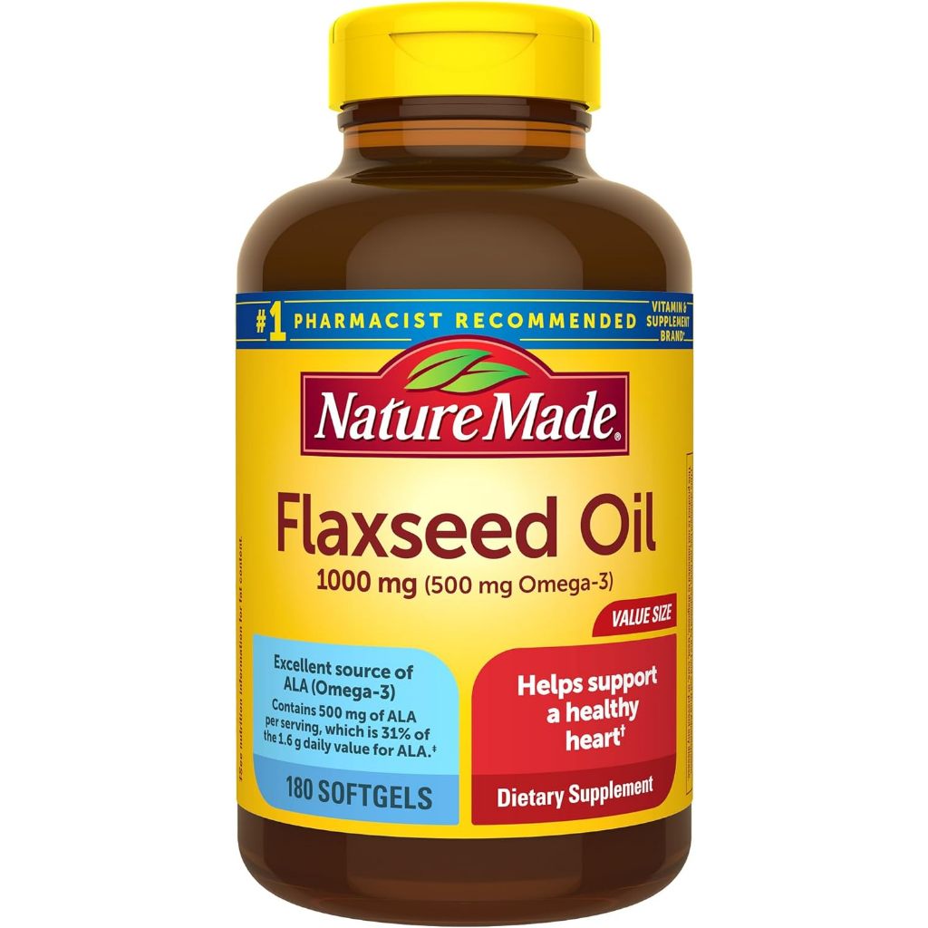 รุ่นใหม่ ออแกนิค Nature Made Flaxseed Oil 1000 mg Dietary Supplement Liquid Softgels 180 แคปซูล