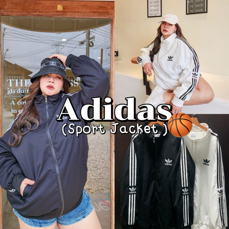 พร้อมส่ง|Adidas sport Jacket 🥯🖤⚽️เสื้อแจ็คเก็ตอดิดาสสาวอวบ