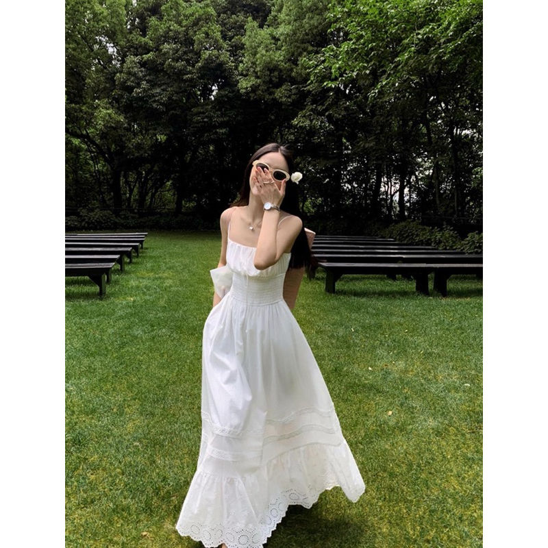 Mogwany  พร้อมส่ง // **งานตัดร้าน** Tayla Dress มี 2 สี ขาว,ฟ้า เดรสยาวแต่งลายฉลุ มีซับใน ใส่ไปทะเล,ภูเขา