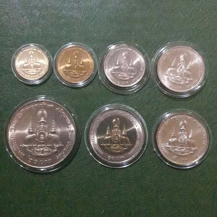 ชุดเหรียญ 25 ส.ต.-50 ส.ต.-1-2-5-10-20 บาท ที่ระลึก กาญจนาภิเษก ร.9 ไม่ผ่านใช้ UNC พร้อมตลับทุกเหรียญ