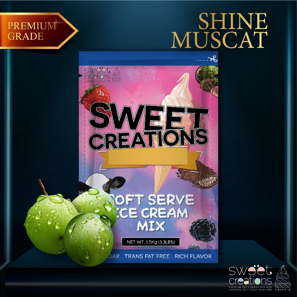 Sweet Creations - ผงทำไอศครีมซอฟท์เสิร์ฟรสองุ่นไซมัสคัส สูตรพรีเมียม (Premium Shine Mascat Soft Serve)