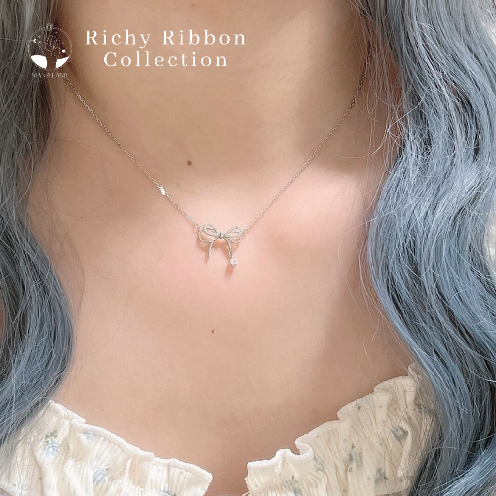 MNL สร้อยเพชร Richy Ribbon จี้รูปโบ เครื่องประดับแฟชั่น เงินแท้ ผู้หญิง ใส่ออกงาน ใส่เที่ยว ได้ทุกวัน ของขวัญ