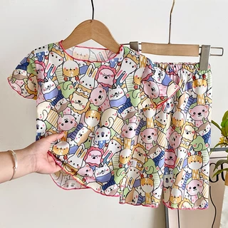 Babyonline(Y344)C5 (ส่งด่วน1วัน)ชุดเซ็ตเสื้อแขนสั้นกางเกงขายาวสำหรับเด็กลายการ์ตูนน่ารัก ผ้านิ่ม เด้ง ใส่สบาย