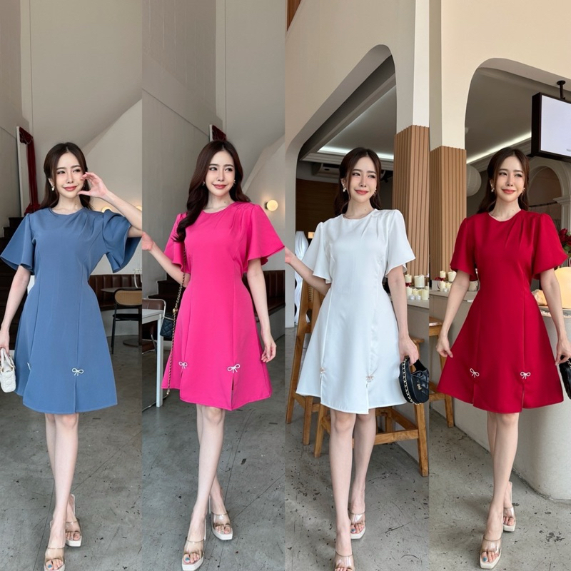 c96 YAYA เดรสขาระบายมีเข็มกลัดน่ารักๆ Mabel